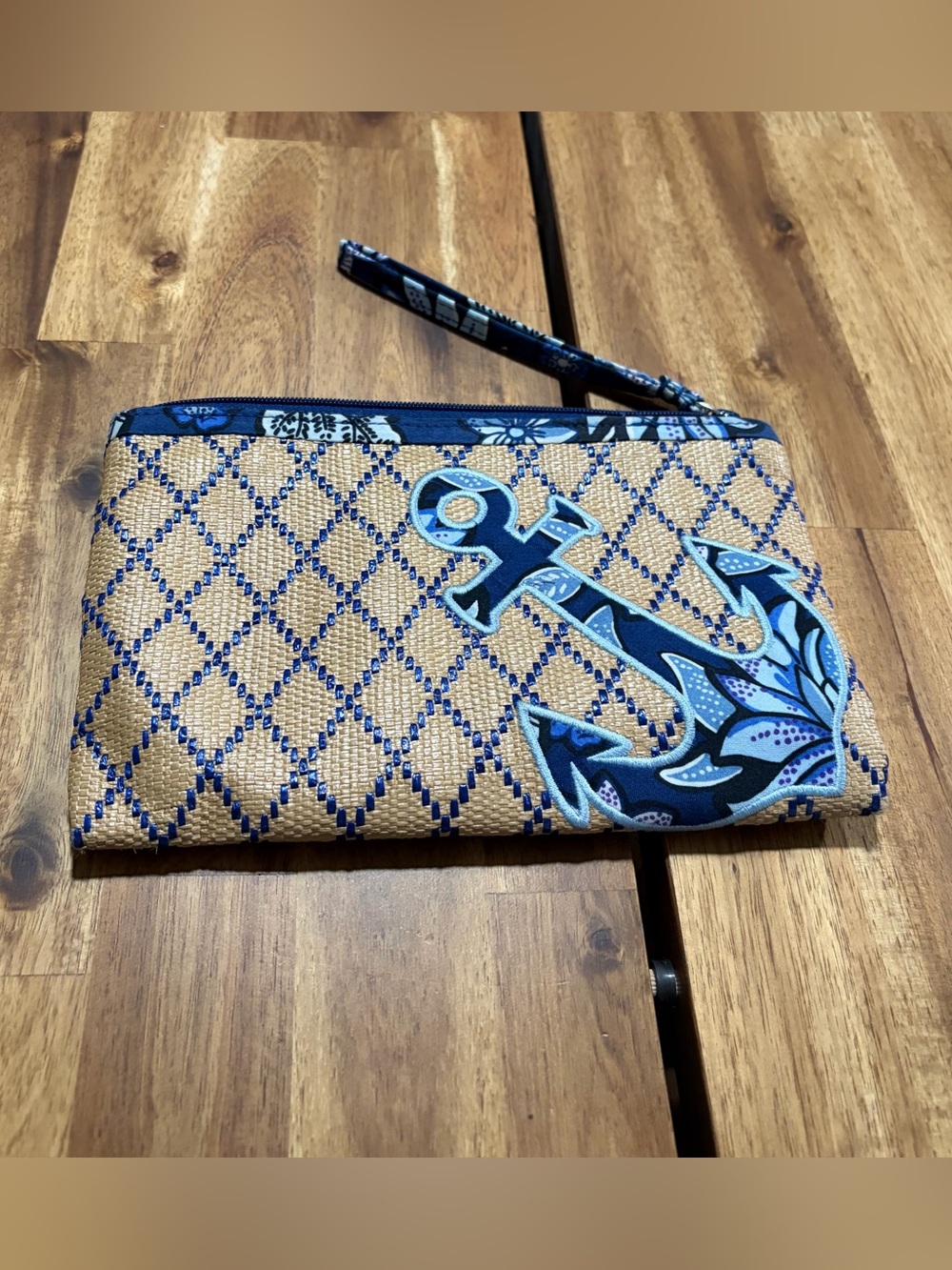 Vera Bradley Woven Blue & Khaki Wristlet Pouch